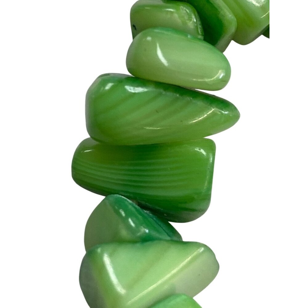Green Banded Agate Chip Bracelet Stretch Fit Natural Stone Tumbled Beads - Picture 5 of 6